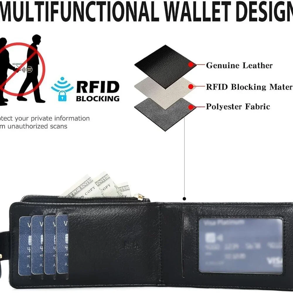 Women's RFID Slim Card Holder Wallet Vegan Leather Compact Bifold